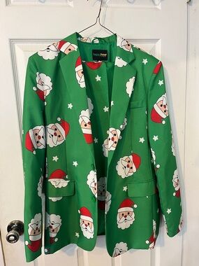 Happy Hour Green Santa Print Blazer and Pants